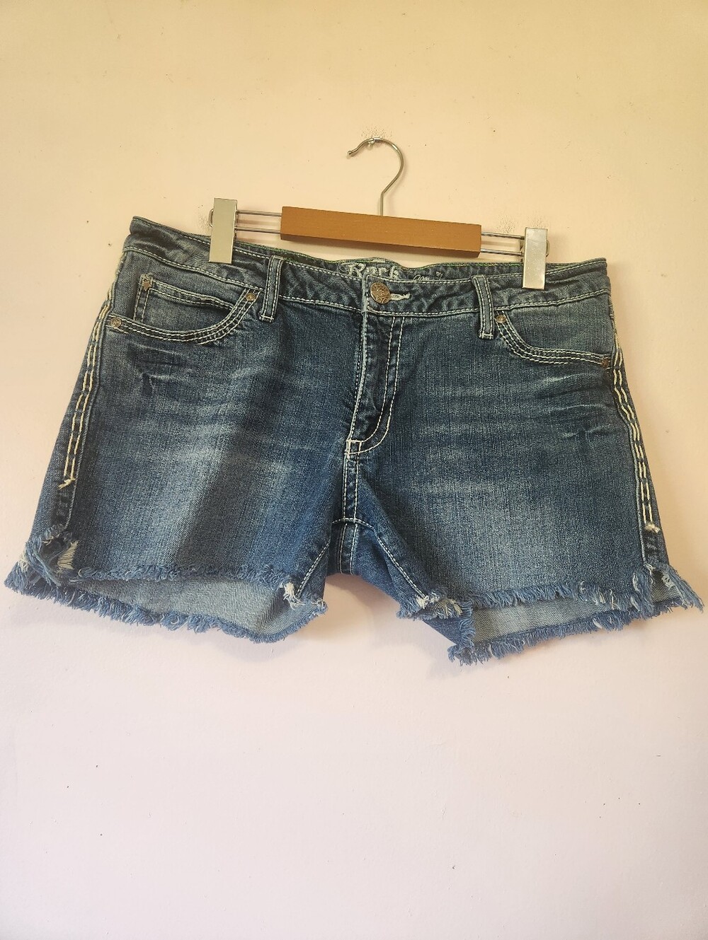 Wrangler Rock 47 Ultra Low Rise Y2K Rhinestone Embellished Western Denim Shorts